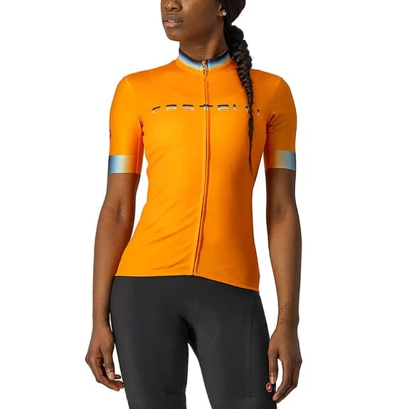 Maillot Castelli Gradient Manche Courte Orange Brillant Bleu Clair Femme 1 Maillot Castelli Gradient Manche Courte Orange Brillant Bleu Clair Femme