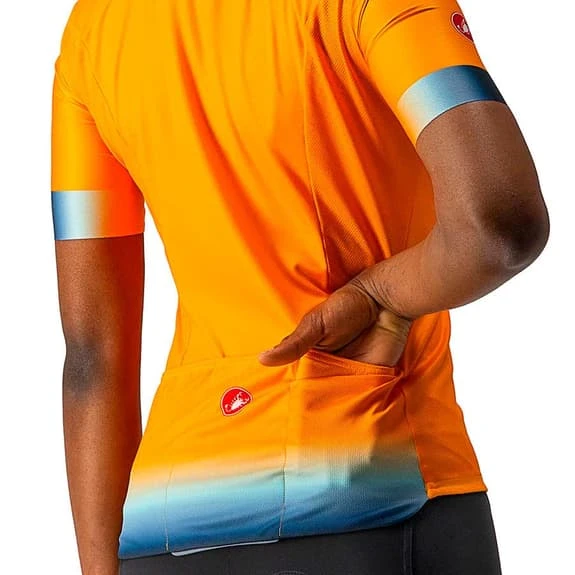 Maillot Castelli Gradient Manche Courte Orange Brillant Bleu Clair Femme 3 Maillot Castelli Gradient Manche Courte Orange Brillant Bleu Clair Femme – Image 3