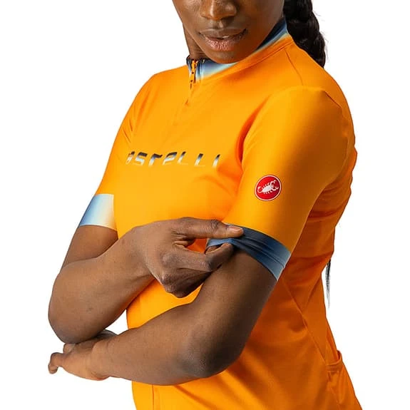 Maillot Castelli Gradient Manche Courte Orange Brillant Bleu Clair Femme 4 Maillot Castelli Gradient Manche Courte Orange Brillant Bleu Clair Femme – Image 4