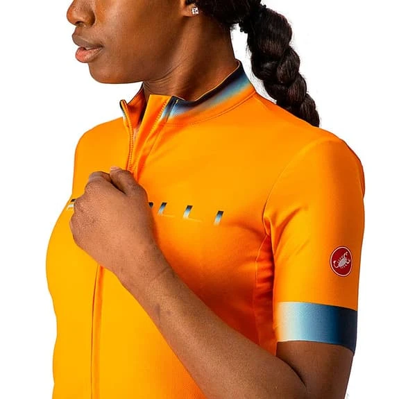 Maillot Castelli Gradient Manche Courte Orange Brillant Bleu Clair Femme 5 Maillot Castelli Gradient Manche Courte Orange Brillant Bleu Clair Femme – Image 5