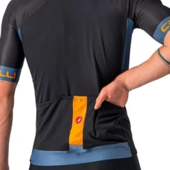 Maillot Castelli Entrata VI Manche Courte Noir Bleu Orange -Pieces Velo Magasin ca 4522025 085 004