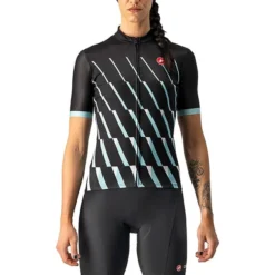 Maillot Castelli Pendio Manche Courte Noir Bleu Céleste Femme