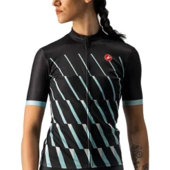 Maillot Castelli Pendio Manche Courte Noir Bleu Céleste Femme -Pieces Velo Magasin ca 4522059 085 004